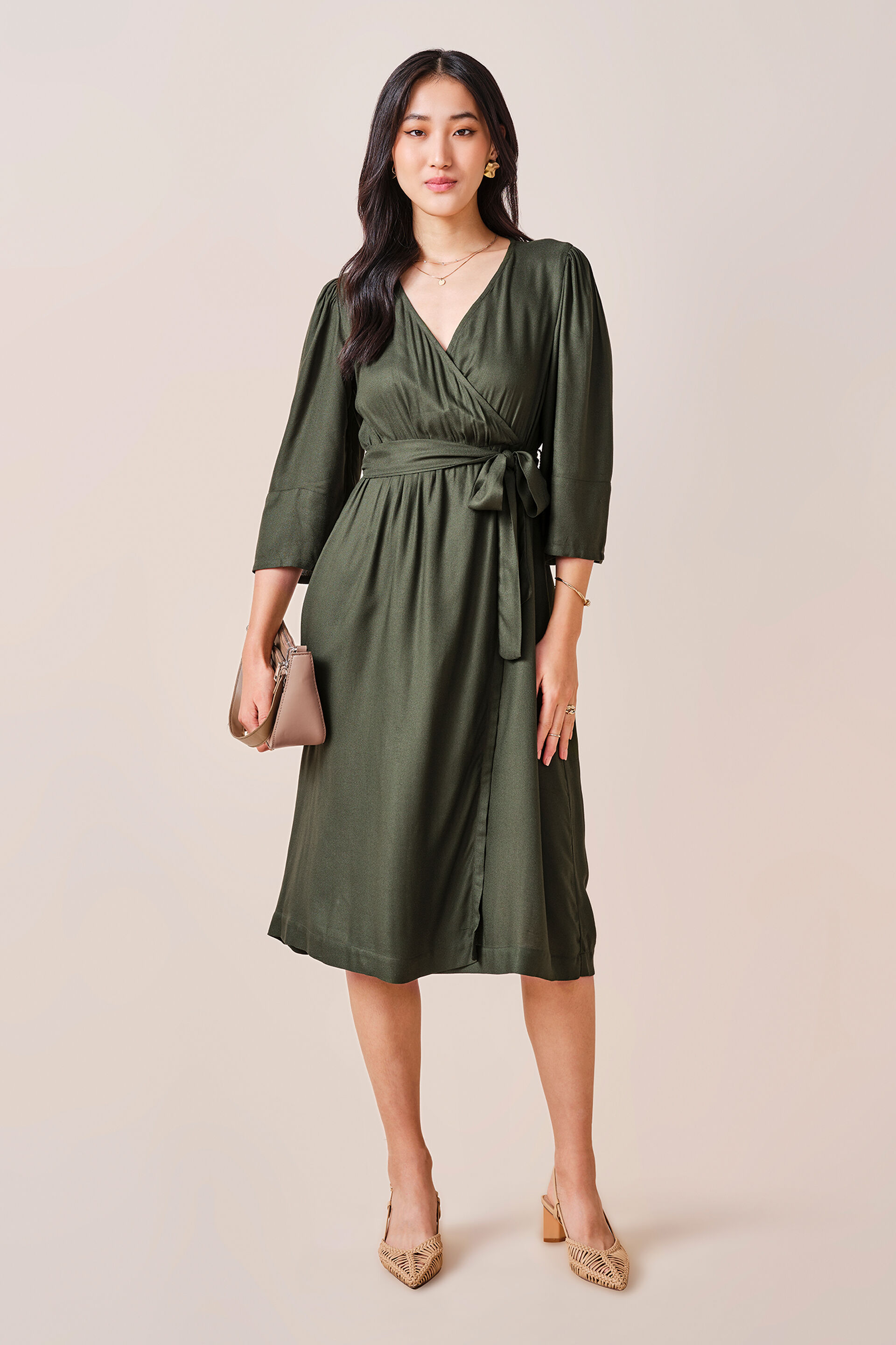 Olivia Viscose Dress, Olive, image 1